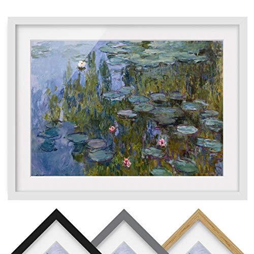 Bild mit Rahmen - Claude Monet - Seerosen (Nympheas) - Farbe Weiß, 70 x 100 cm von Bilderwelten