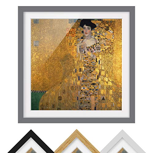 Bild mit Rahmen - Gustav Klimt - Adele Bloch-Bauer I - Farbe Grau 70 x 70cm von Bilderwelten