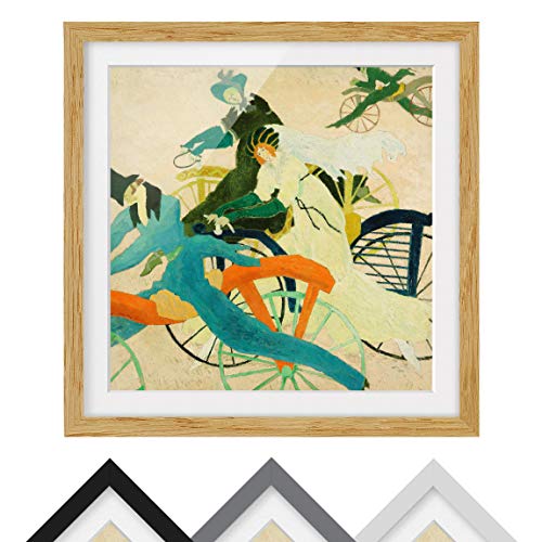 Bild mit Rahmen - Lyonel Feininger - Draisinen-Fahrer - Farbe Eiche, 70 x 70 cm von Bilderwelten