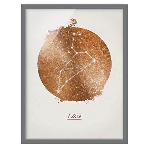 Bild mit Rahmen Sternzeichen Löwe Gold 55 x 40cm Grau ohne Passepartout von Bilderwelten