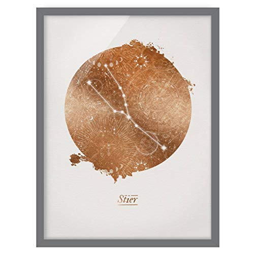 Bild mit Rahmen Sternzeichen Stier Gold 40 x 30cm Grau ohne Passepartout von Bilderwelten