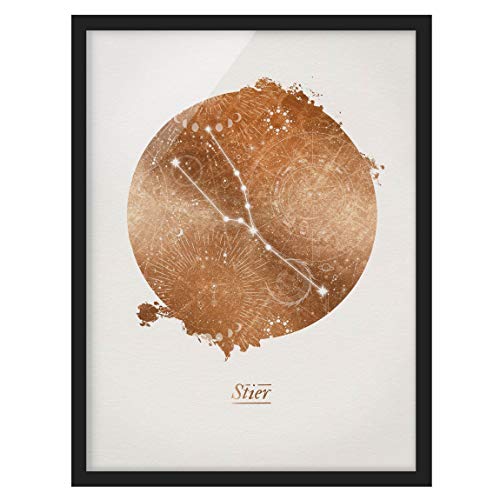 Bild mit Rahmen Sternzeichen Stier Gold 70 x 50cm Schwarz ohne Passepartout von Bilderwelten