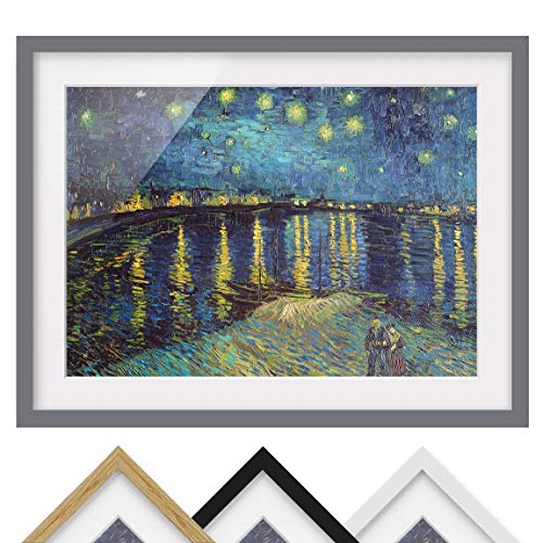 Bild mit Rahmen - V. Van Gogh - Sternennacht über der Rhône - Farbe Grau 30x40cm von Bilderwelten