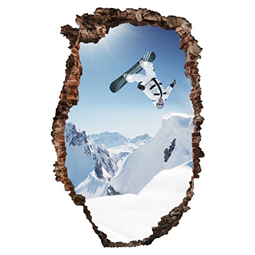 Bilderwelten 3D Wandtattoo - Fliegender Snowboarder - Hoch 3: 2, Größe: 120cm x 80cm von Bilderwelten