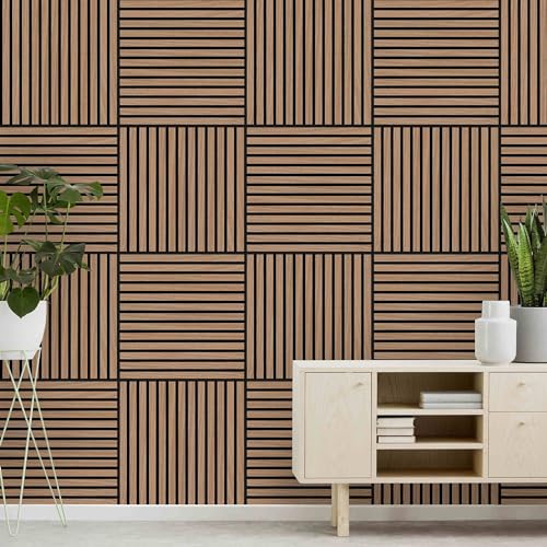 Bilderwelten Akustikpaneel Eiche Dunkel 1 Stk. 52x52 cm Holzpaneel Holzwand Holzverkleidung 3D Akustik Platte Schallabsorber Wand Panel Schlafzimmer von Bilderwelten