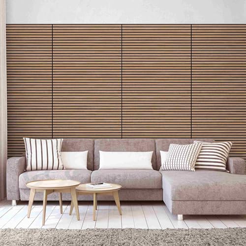 Bilderwelten Akustikpaneel Eiche Dunkel 2 Stk. 104x52 cm Holzpaneel Holzwand Holzverkleidung 3D Akustik Platte Schallabsorber Wand Panel Schlafzimmer von Bilderwelten