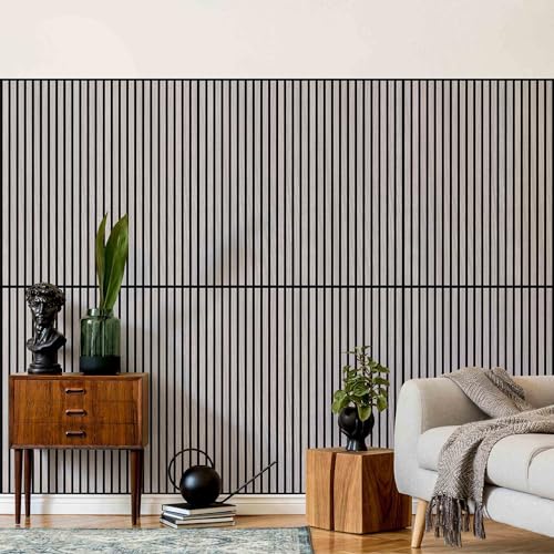 Bilderwelten Akustikpaneel Eiche Grau 2 Stk. 104x52 cm Holzpaneel Holzwand Holzverkleidung 3D Akustik Platte Schallabsorber Wand Panel Schlafzimmer von Bilderwelten