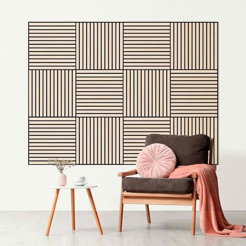 Bilderwelten Akustikpaneel Eiche Hell 12 Stk. 52x52 cm Holzpaneel Holzwand Holzverkleidung 3D Akustik Platte Schallabsorber Wand Panel Schlafzimmer von Bilderwelten