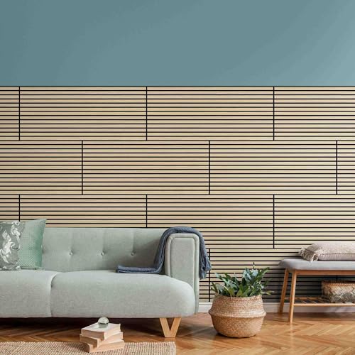 Bilderwelten Akustikpaneel Eiche Natur 12 Stk. 104x52 cm Holzpaneel Holzwand Holzverkleidung 3D Akustik Platte Schallabsorber Wand Panel Schlafzimmer von Bilderwelten