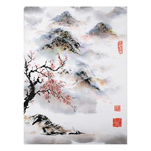 Bilderwelten Aluminium Print - Japanische Aquarell Zeichnung Kirschbaum und Berge 40 x 30cm von Bilderwelten