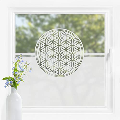 Bilderwelten Fensterfolie Sichtschutz Blume des Lebens 100 x 80 cm Milchglasfolie Sichtschutzfolie Fenster Folie Blickdicht Anti-UV Statisch Haftend Hochformat von Bilderwelten