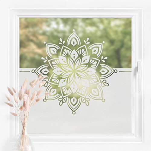 Bilderwelten Fensterfolie Sichtschutz Mandala Ornament 60 x 80 cm Milchglasfolie Sichtschutzfolie Fenster Folie Blickdicht Anti-UV Statisch Haftend Querformat von Bilderwelten