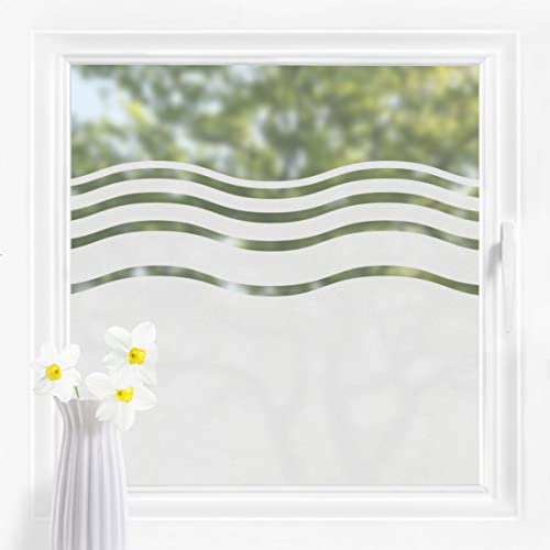 Bilderwelten Fensterfolie Sichtschutz Wellen Muster 100 x 80 cm Milchglasfolie Sichtschutzfolie Fenster Folie Blickdicht Anti-UV Statisch Haftend von Bilderwelten