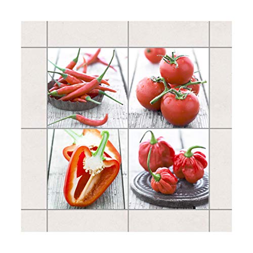 Bilderwelten Fliesenaufkleber Fliesen-Deko Rotes Gemüse 10 x 10cm Set 4teilig von Bilderwelten