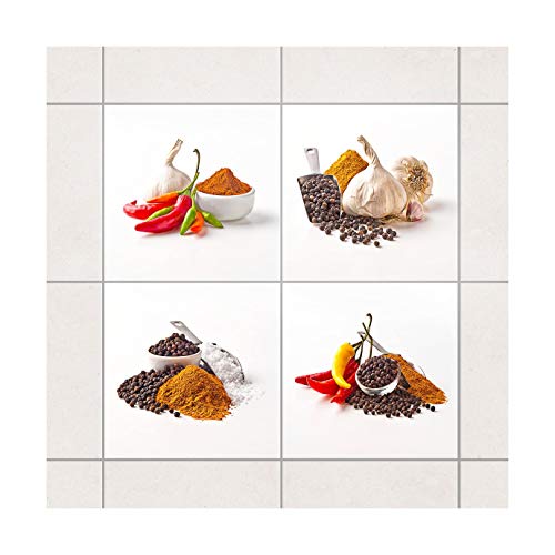 Bilderwelten Fliesenaufkleber Chili Knoblauch und Gewürz - Sets 10 x 10cm Set 4teilig von Bilderwelten