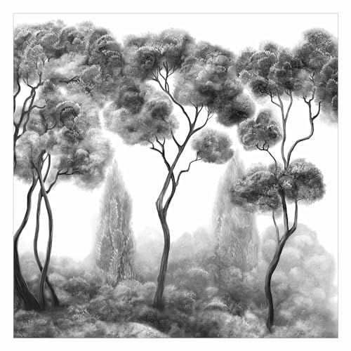 Bilderwelten Fototapete Bäume 192cm x 192cm Modern Natur Schwarz-Weiß Baumtapete Vliestapete Tapete Wanddeko Ideen Wohnzimmer Schlafzimmer Küche von Bilderwelten