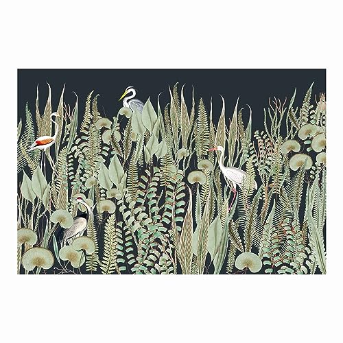 Bilderwelten Fototapete Botanik Flamingo Storch Pflanzen Grün 190x288 cm Vlies-Tapete XXL Smart Wandtapete Wanddekoration Wohnzimmer Schlafzimmer von Bilderwelten