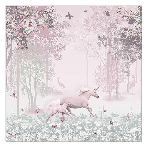 Bilderwelten Fototapete Kinderzimmer Einhorn auf Blumenwiese in Rosa 240 x 240 cm Vlies-Tapete XXL Smart Wandtapete Wanddekoration Kindertapete von Bilderwelten