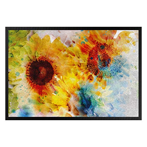 Bilderwelten Fußmatte Gummi Türvorleger Innen - Außenbereich Watercolor Sunflower 60 x 85 cm von Bilderwelten