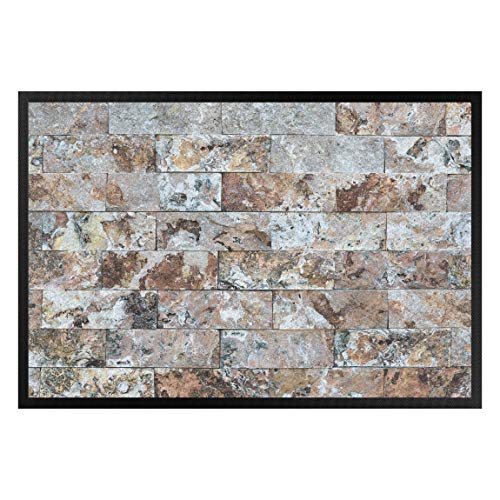 Bilderwelten Fußmatte - Naturmarmor Steinwand, Größe HxB: 60cm x 85cm von Bilderwelten