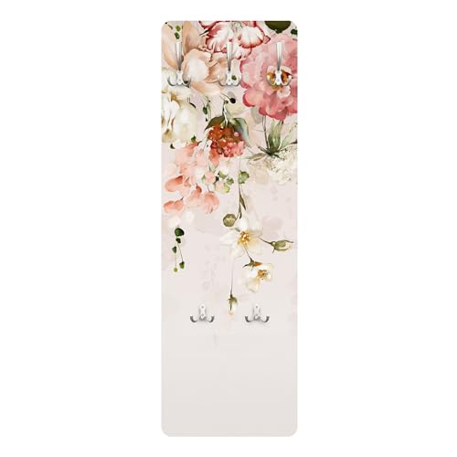 Bilderwelten Garderobe Aquarell Blumen 119cm x 39cm Rosen Vintage Modern Garderobenhaken Garderobenpaneel Flurgarderobe Flur-Möbel Wandgarderobe Holz von Bilderwelten