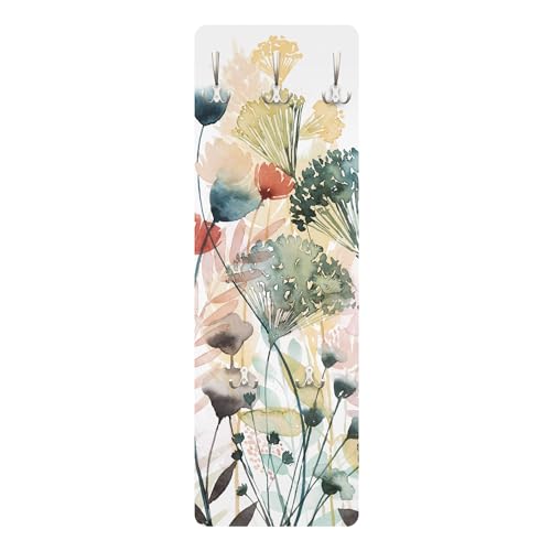 Bilderwelten Garderobe Aquarell Blumen 119cm x 39cm Wildblumen Modern Garderobenhaken Garderobenpaneel Flurgarderobe Flur-Möbel Wandgarderobe Holz von Bilderwelten