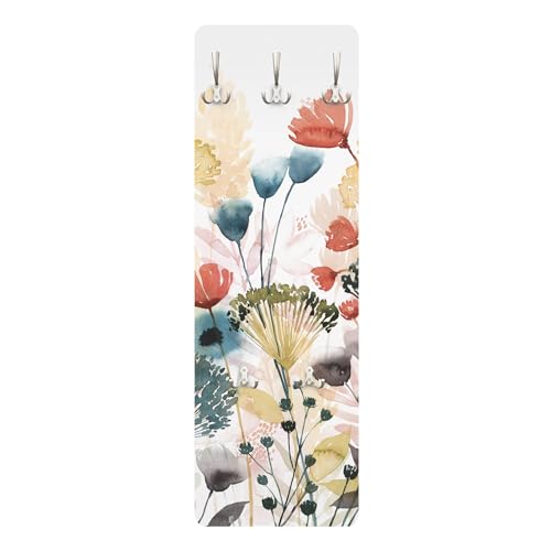 Bilderwelten Garderobe Aquarell Blumen 119cm x 39cm Wildblumen Modern Garderobenhaken Garderobenpaneel Flurgarderobe Flur-Möbel Wandgarderobe Holz von Bilderwelten