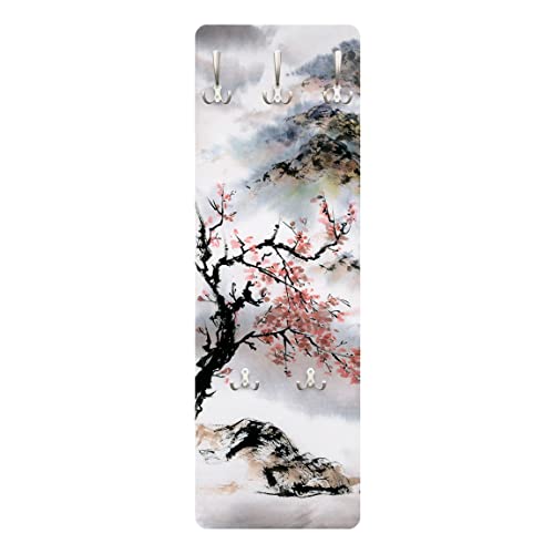 Bilderwelten Garderobe - Japanische Aquarell Zeichnung Kirschbaum und Berge, Größe HxB:119cm x 39cm von Bilderwelten