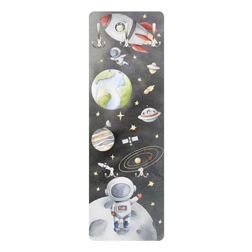 Bilderwelten Garderobe Kinderzimmer 119cm x 39cm Planeten Astronaut Kinder-Motiv Garderobenhaken Garderobenpaneel Kindergarderobe Wandgarderobe Holz von Bilderwelten