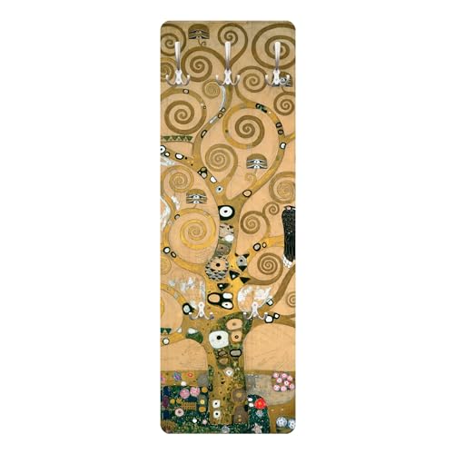 Bilderwelten Garderobe Kunst 119cm x 39cm 3D-Optik Lebensbaum Klimt Garderobenhaken Garderobenpaneel Flurgarderobe Flur-Möbel Wandgarderobe Holz von Bilderwelten