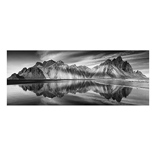 Bilderwelten Glas-Bild Echtglas Wandbild Bad - Vesturhorn in Island - Panorama 50 x 125cm von Bilderwelten