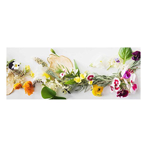 Bilderwelten Glasbild Wandbild Frische Kräuter mit Essblüten 30 cm x 80 cm von Bilderwelten