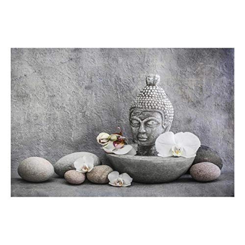 Bilderwelten Glasbild - Zen Buddha, Orchideen und Steine 80 x 120cm von Bilderwelten