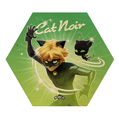 Bilderwelten Hexagon Bild Holz Kinderzimmer Miraculous Cat Noir und Plagg - Wanddeko Sechseck Wandbild für Kinder 22cm x 25cm von Bilderwelten