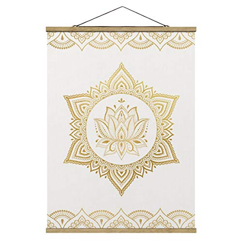 Bilderwelten Kakemono Mandala Lotus Ornament weiß Gold Hochformat 4:3 46.5x35cm Eiche von Bilderwelten
