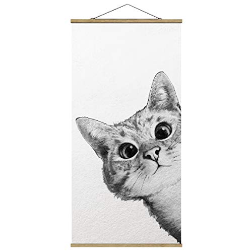 Bilderwelten Kakemono Top Kunst - Illustration Katze Zeichnung Schwarz Weiß 100x50cm Eiche von Bilderwelten