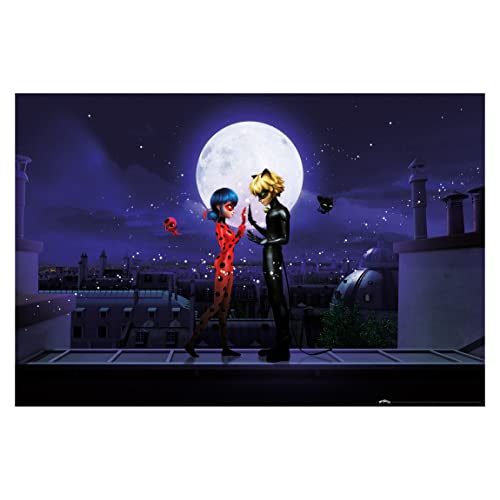 Bilderwelten Kinderzimmer Fototapete für Junge & Mädchen 384 x 255 cm klimaneutral hergestellt - Miraculous Ladybug and Cat Noir im Mondlicht Vlies-Tapete XXL Smart von Bilderwelten