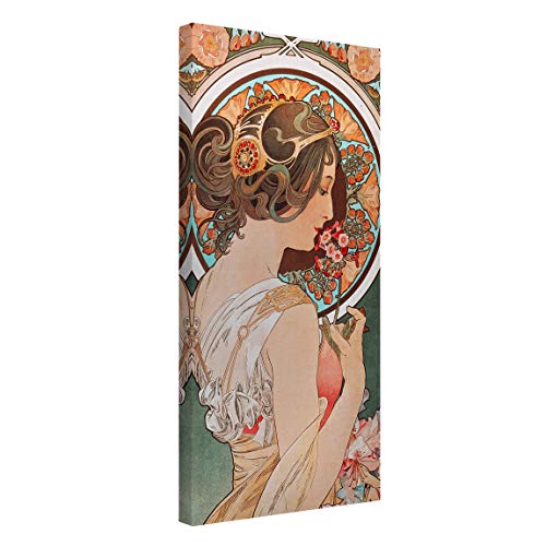 Bilderwelten Leinwandbild - Alfons Mucha - Schlüsselblume Kunstdruck Hochformat, 100 x 50 cm von Bilderwelten