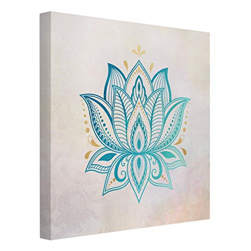 Bilderwelten Leinwandbild Echtholz - Lotus Mandala Gold - Quadrat 1:1 80 x 80cm - Canvas von Bilderwelten