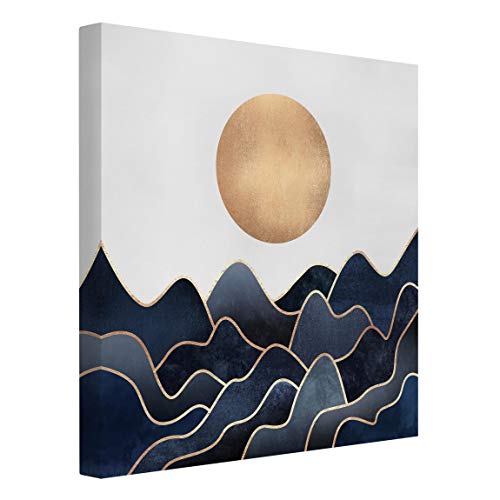 Bilderwelten Leinwandbild - Goldene Sonne Blaue Wellen Quadratisch 60 x 60 cm von Bilderwelten
