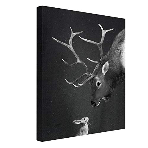 Bilderwelten Leinwandbild - Illustration Hirsch und Hase Schwarz Weiß Malerei 40 x 30 cm von Bilderwelten