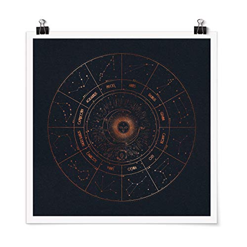 Bilderwelten Poster Astrologie Die 12 Sternzeichen Blau Gold Glänzend 50x50cm von Bilderwelten