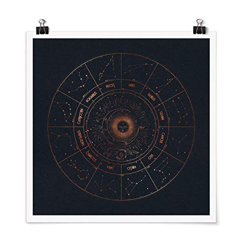 Bilderwelten Poster Astrologie Die 12 Sternzeichen Blau Gold Glänzend 70x70cm von Bilderwelten