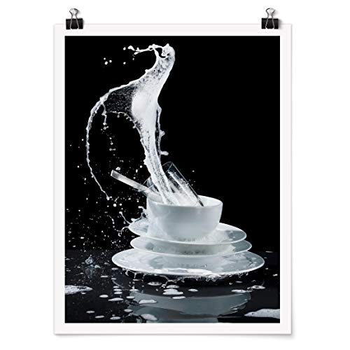 Bilderwelten Poster - Geschirr mit Spülmittel-Splash Selbstklebend seidenmatt 80 x 60cm von Bilderwelten