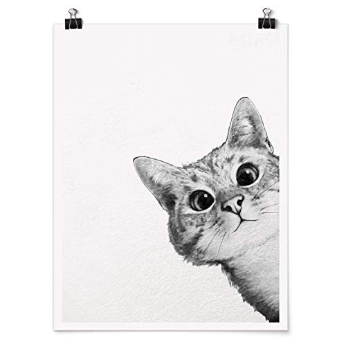 Bilderwelten Poster - Illustration Katze Zeichnung Schwarz Weiß Hochformat, Matt 60 x 45cm von Bilderwelten