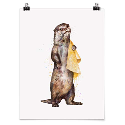 Bilderwelten Poster Illustration Otter mit Handtuch Malerei Weiß Hochformat, Matt 40 x 30cm von Bilderwelten