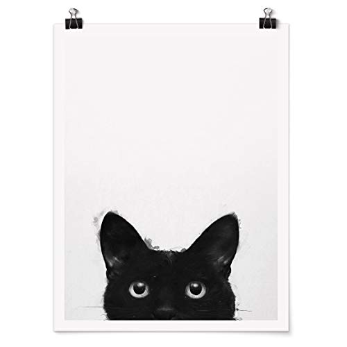 Bilderwelten Poster Illustration Schwarze Katze auf Weiß Malerei Hochformat, Matt 40 x 30cm von Bilderwelten