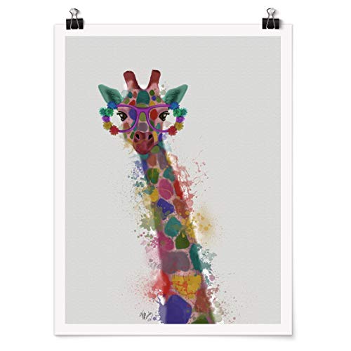 Bilderwelten Poster Kunstdruck Wanddeko Regenbogen Splash Giraffe Glänzend 100 x 75cm von Bilderwelten