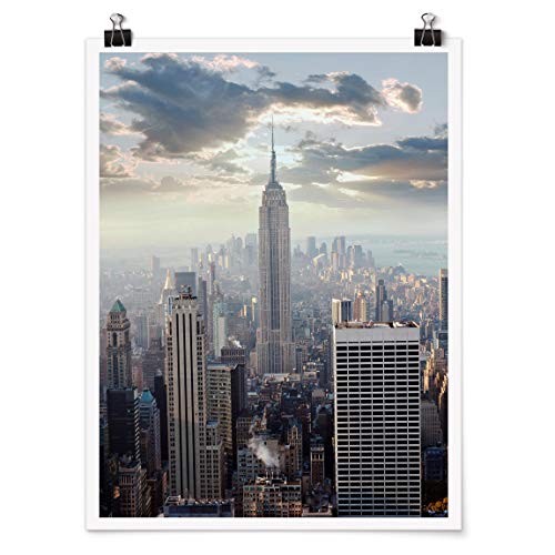 Bilderwelten Poster Kunstdruck mit Klammern Wanddeko Sonnenaufgang in New York Matt 40 x 30cm von Bilderwelten