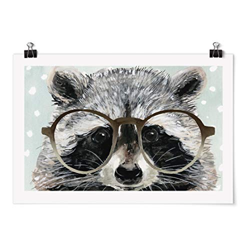 Bilderwelten Poster Motiv Wall-Art mit Klammern - Bebrillte Tiere - Waschbär - Matt 30 x 45cm von Bilderwelten